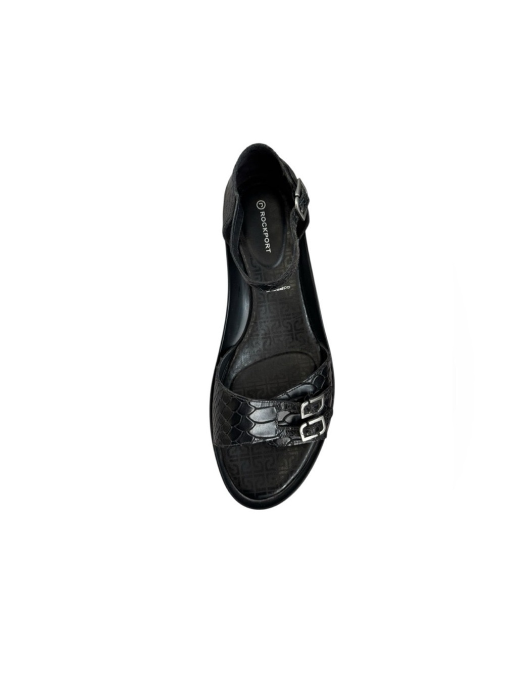 Rockport black leather low heel classic adjustable comfort sleek sandals 9 1/2 - Picture 11 of 14